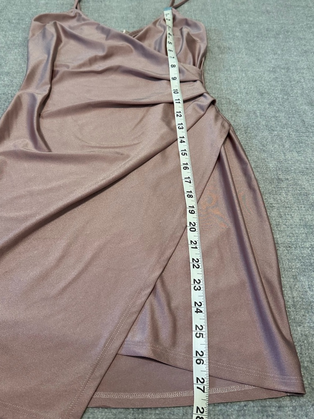 Misty Rose Womens Fitted Ruched Slit Dress in Shimmer Dusty Mauve Size S Party - Picture 7 of 10